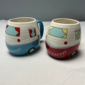 Bass‎ Pro Shops Happy Camper Ceramic Mugs Set of 2 RV Travel Coffee Cup
